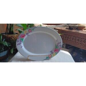 Melamine Ware set of 6 12"x9" oval plates country cottage core white floral